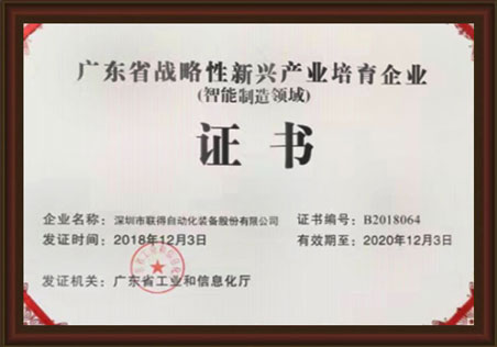 廣東省戰(zhàn)略性新興產(chǎn)品培育企業(yè)證書(shū)